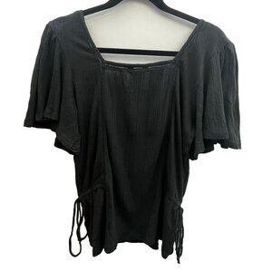 Lucky Brand Women's Top Black Size Small  Waist Ruched Tie Side Shirt